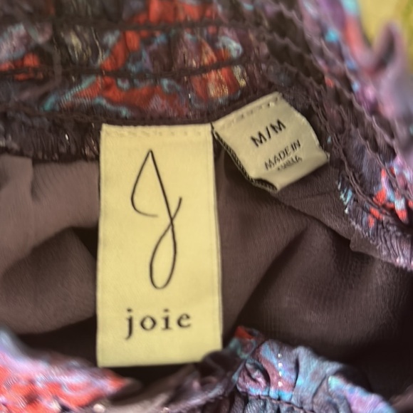 JOIE Purple Floral Metallic Silver Smocked High Neck Balloon Sleeve Blouse - M - Picture 9 of 12